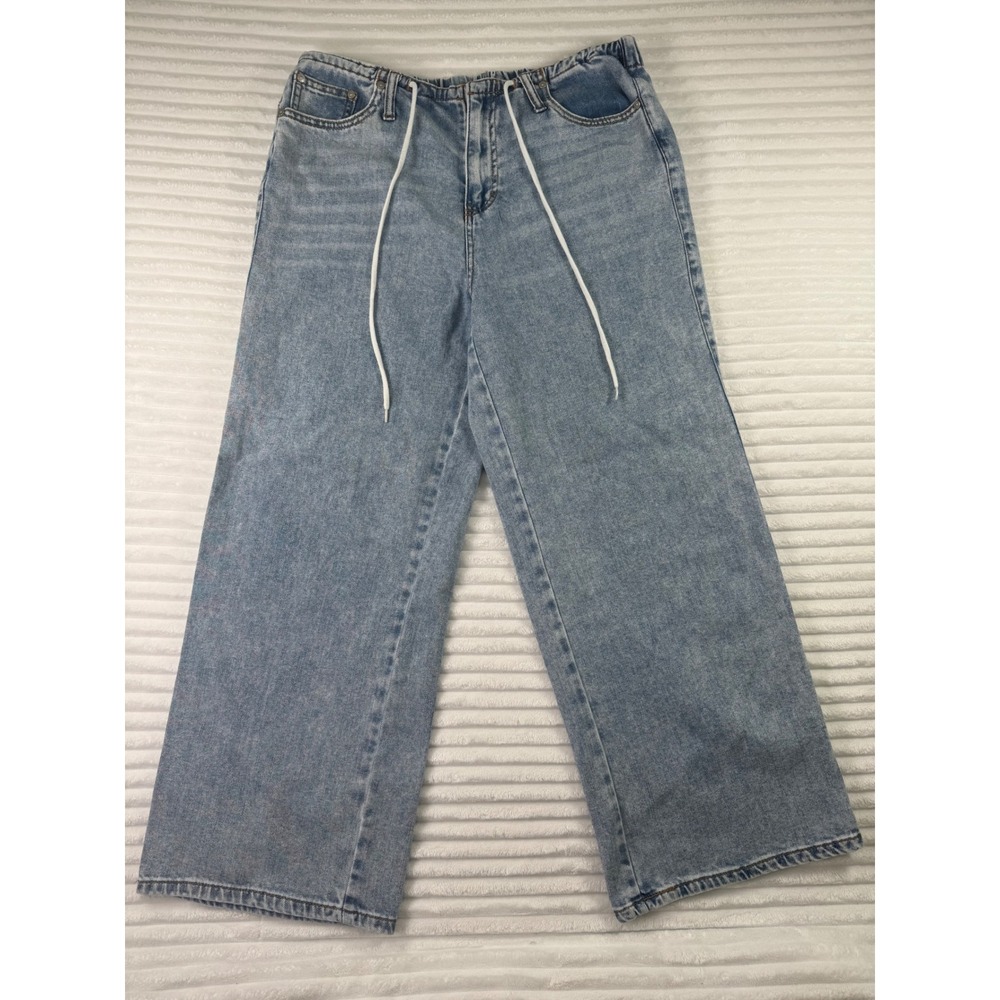 OAT New York Cloud Luxe Denim Wide Leg women's 10/30 Drawstring Jeans Light Wash